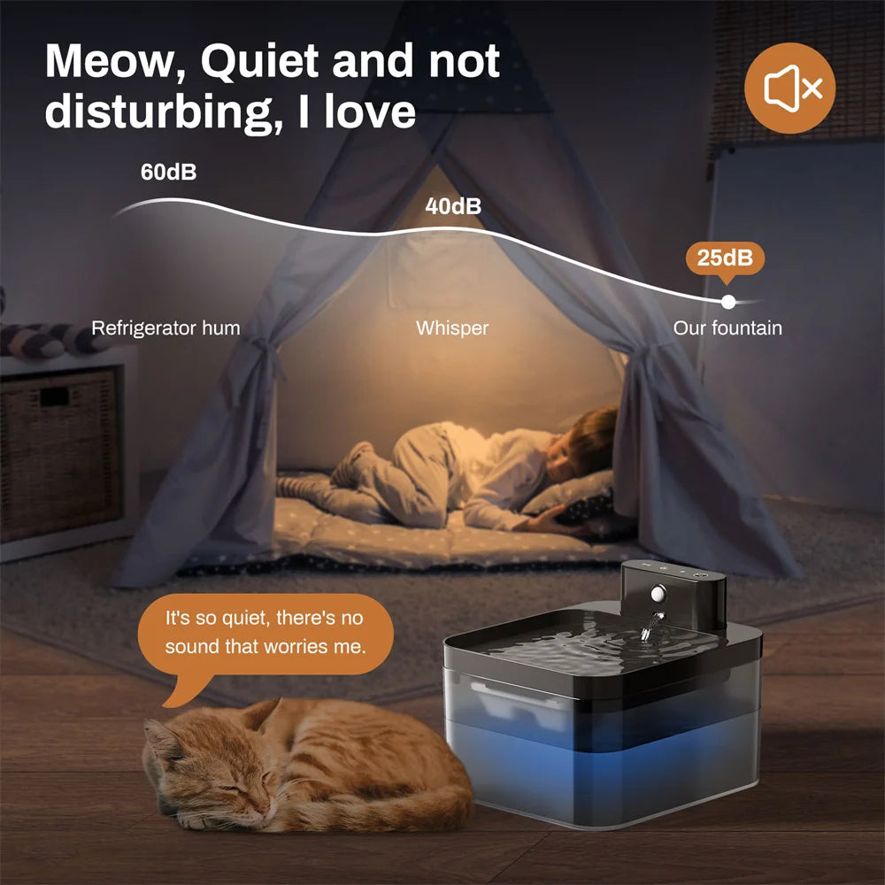 2.2L 5V ワイヤレス充電式キャットファウンテン モーションセンサー付き 自動ペット飲水器 犬猫用水ディスペンサー ボウル