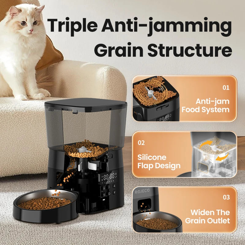 自動犬用フィーダー スマートペットフードディスペンサー 猫・犬用 自動フードストレージコンテナ ボタン式給餌ボウル