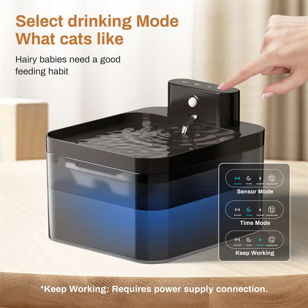 2.2L 5V ワイヤレス充電式キャットファウンテン モーションセンサー付き 自動ペット飲水器 犬猫用水ディスペンサー ボウル