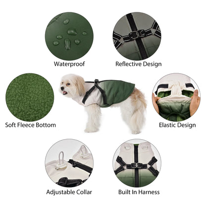 ペット用犬ジャケット ハーネス付き 冬用温かい背面ジッパーコート 小中大型犬用 風防 厚手 反射素材の服