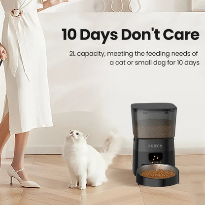 自動犬用フィーダー スマートペットフードディスペンサー 猫・犬用 自動フードストレージコンテナ ボタン式給餌ボウル