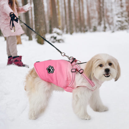 ペット用犬ジャケット ハーネス付き 冬用温かい背面ジッパーコート 小中大型犬用 風防 厚手 反射素材の服