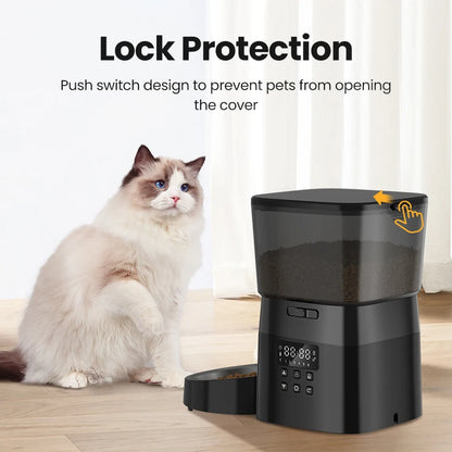 自動犬用フィーダー スマートペットフードディスペンサー 猫・犬用 自動フードストレージコンテナ ボタン式給餌ボウル