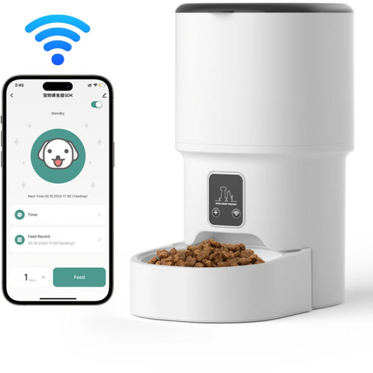 4L WiFiボタン式自動ペットフィーダー スマート猫・犬用フードディスペンサー (5V 1Aプラグなし)