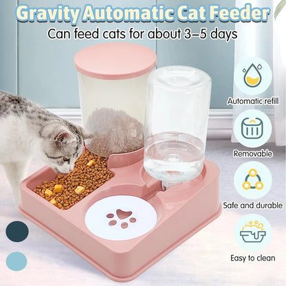 自動猫給餌器＆ウォーターディスペンサーセット – 2 in 1 傾斜型自動ペットフード＆水分補給器 グラビティ給餌器と水分補給器