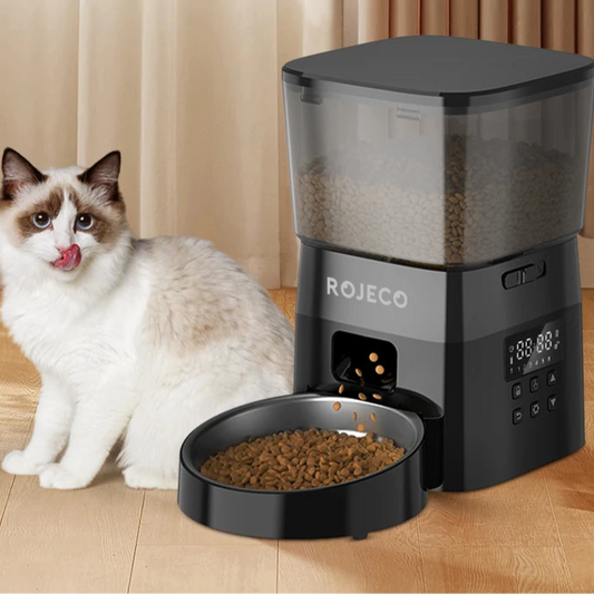自動犬用フィーダー スマートペットフードディスペンサー 猫・犬用 自動フードストレージコンテナ ボタン式給餌ボウル