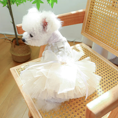 1PC ペットウェア 犬 春夏用 通気性のある白いウェディングドレス プリンセスドレス 引きひもボタン付き 小型・中型犬用
