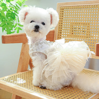 1PC ペットウェア 犬 春夏用 通気性のある白いウェディングドレス プリンセスドレス 引きひもボタン付き 小型・中型犬用