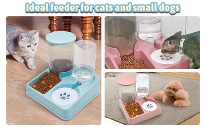 自動猫給餌器＆ウォーターディスペンサーセット – 2 in 1 傾斜型自動ペットフード＆水分補給器 グラビティ給餌器と水分補給器