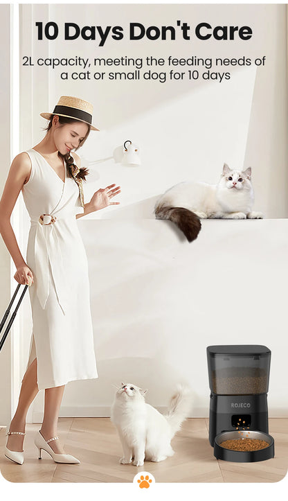 自動犬用フィーダー スマートペットフードディスペンサー 猫・犬用 自動フードストレージコンテナ ボタン式給餌ボウル
