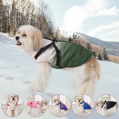 ペット用犬ジャケット ハーネス付き 冬用温かい背面ジッパーコート 小中大型犬用 風防 厚手 反射素材の服