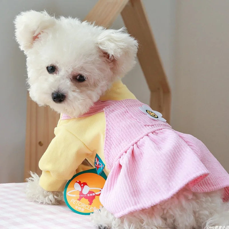1個 ペットウェア 犬 猫 秋冬用 厚手 暖かい ピンクのひまわりプリンセスドレス 小型・中型犬向け