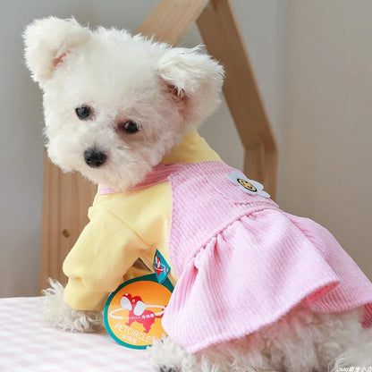 1個 ペットウェア 犬 猫 秋冬用 厚手 暖かい ピンクのひまわりプリンセスドレス 小型・中型犬向け