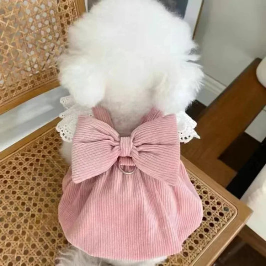 ペット犬の服 冬用子犬ドレス コーデュロイパンプキンスカート 引き締めバックル テディキャット 温かいレーススカート 子犬用ドレス 小型犬用