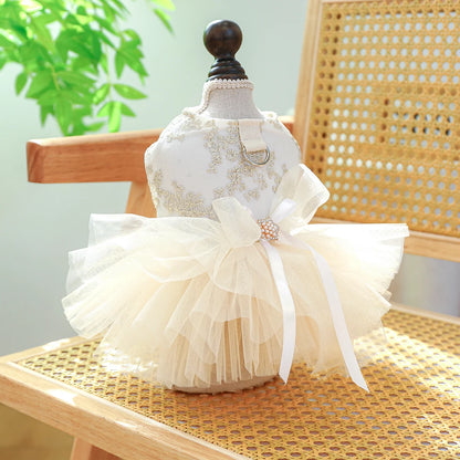 1PC ペットウェア 犬 春夏用 通気性のある白いウェディングドレス プリンセスドレス 引きひもボタン付き 小型・中型犬用