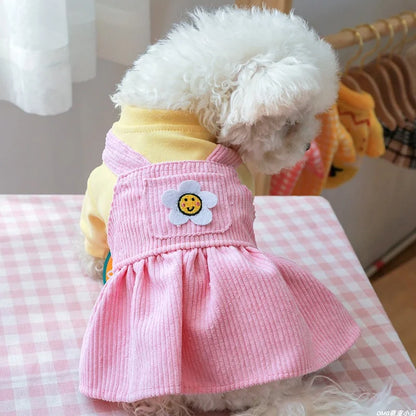 1個 ペットウェア 犬 猫 秋冬用 厚手 暖かい ピンクのひまわりプリンセスドレス 小型・中型犬向け