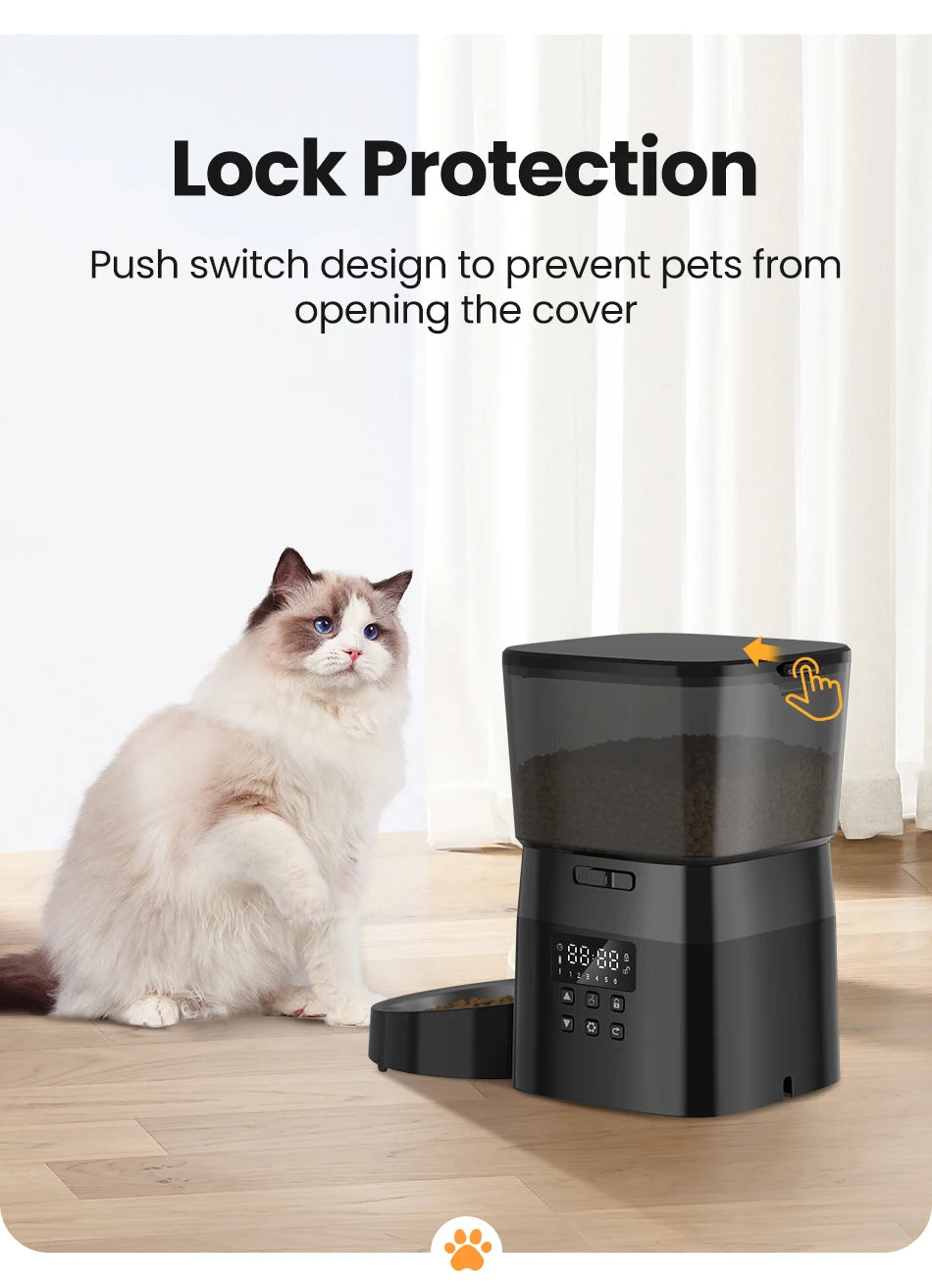 自動犬用フィーダー スマートペットフードディスペンサー 猫・犬用 自動フードストレージコンテナ ボタン式給餌ボウル