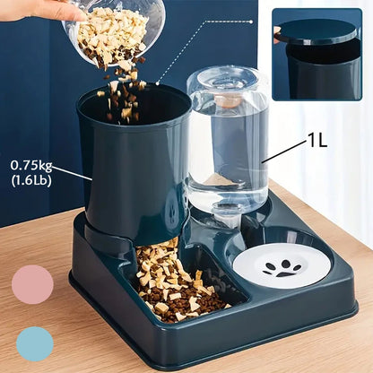 自動猫給餌器＆ウォーターディスペンサーセット – 2 in 1 傾斜型自動ペットフード＆水分補給器 グラビティ給餌器と水分補給器