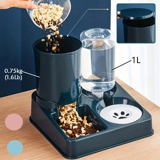 自動猫給餌器＆ウォーターディスペンサーセット – 2 in 1 傾斜型自動ペットフード＆水分補給器 グラビティ給餌器と水分補給器