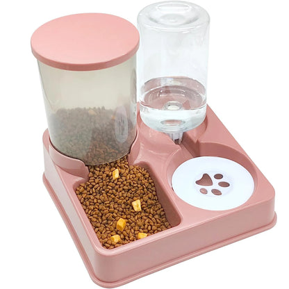 自動猫給餌器＆ウォーターディスペンサーセット – 2 in 1 傾斜型自動ペットフード＆水分補給器 グラビティ給餌器と水分補給器