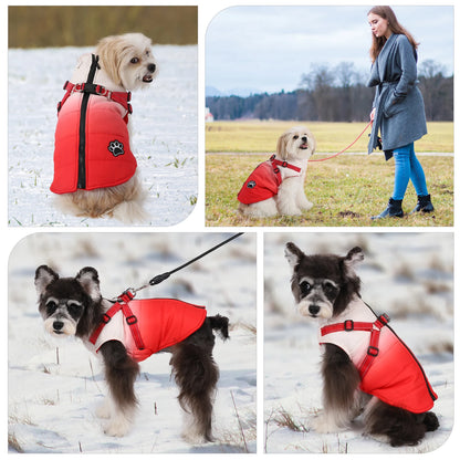 ペット用犬ジャケット ハーネス付き 冬用温かい背面ジッパーコート 小中大型犬用 風防 厚手 反射素材の服