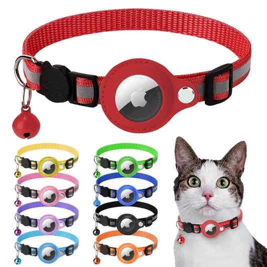 AirTagケース付き猫用首輪 迷子防止トラッカー用保護カバー付き 犬用アクセサリー 反射素材ペット首輪