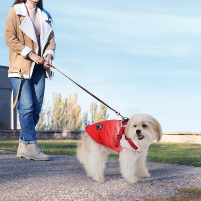 ペット用犬ジャケット ハーネス付き 冬用温かい背面ジッパーコート 小中大型犬用 風防 厚手 反射素材の服