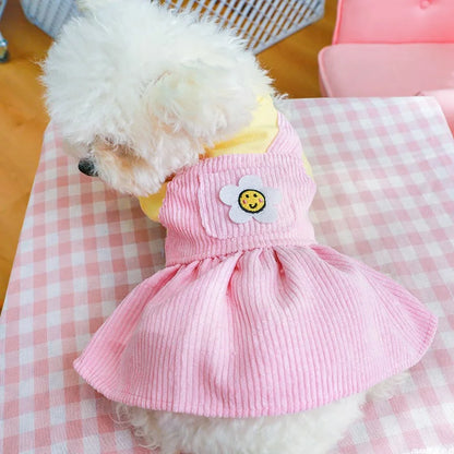 1個 ペットウェア 犬 猫 秋冬用 厚手 暖かい ピンクのひまわりプリンセスドレス 小型・中型犬向け