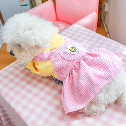 1個 ペットウェア 犬 猫 秋冬用 厚手 暖かい ピンクのひまわりプリンセスドレス 小型・中型犬向け