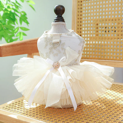 1PC ペットウェア 犬 春夏用 通気性のある白いウェディングドレス プリンセスドレス 引きひもボタン付き 小型・中型犬用