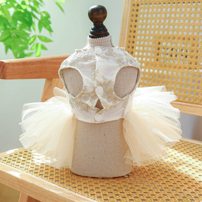 1PC ペットウェア 犬 春夏用 通気性のある白いウェディングドレス プリンセスドレス 引きひもボタン付き 小型・中型犬用